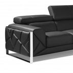 Two Piece Indoor Dark Gray Italian Leather Five Person Seating Set