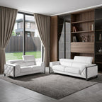 Two Piece Indoor White Italian Leather Five Person Seating Set