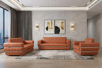 Three Piece Indoor Camel Italian Leather Six Person Seating Set