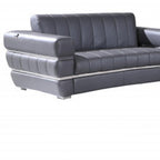 Three Piece Indoor Dark Gray Italian Leather Six Person Seating Set