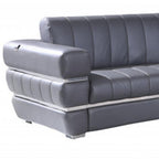 Two Piece Indoor Dark Gray Italian Leather Five Person Seating Set