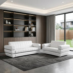 Two Piece Indoor White Italian Leather Five Person Seating Set