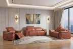 Three Piece Indoor Camel Italian Leather Six Person Seating Set