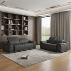 Two Piece Indoor Dark Gray Italian Leather Five Person Seating Set