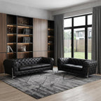 Two Piece Indoor Black Italian Leather Five Person Seating Set