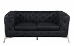 Three Piece Indoor Black Italian Leather Six Person Seating Set