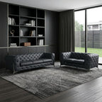 Two Piece Indoor Dark Gray Italian Leather Five Person Seating Set