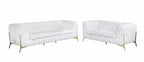 Two Piece Indoor White Italian Leather Five Person Seating Set