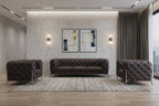 Three Piece Indoor Dark Gray Italian Leather Five Person Seating Set