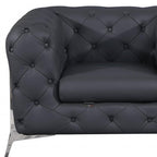 Three Piece Indoor Dark Gray Italian Leather Five Person Seating Set