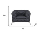 Three Piece Indoor Dark Gray Italian Leather Five Person Seating Set