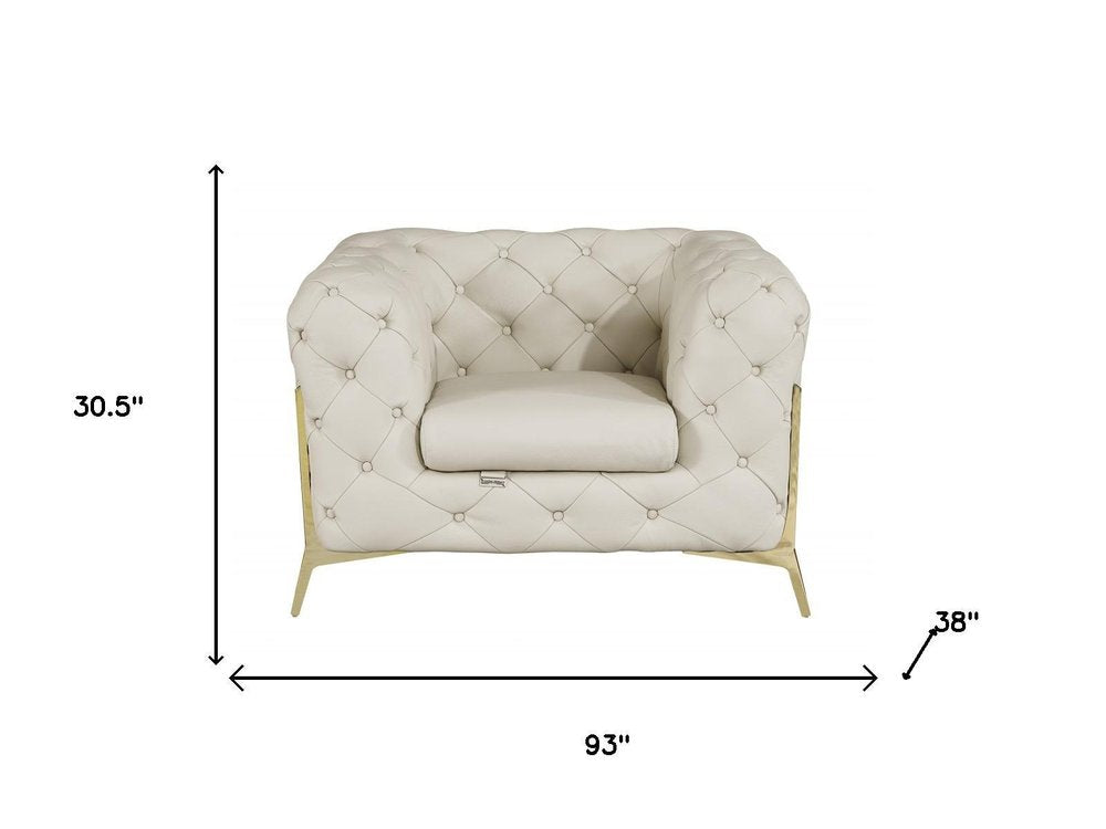 Three Piece Indoor Beige Italian Leather Five Person Seating Set