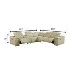 Beige Italian Leather Power Reclining U Shaped Six Piece Corner Sectional With Console