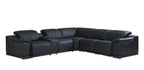 Black Italian Leather Power Reclining U Shaped Six Piece Corner Sectional With Console