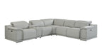 Light Gray Italian Leather Power Reclining U Shaped Six Piece Corner Sectional With Console