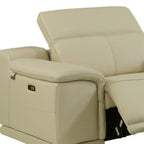 Beige Italian Leather Power Reclining U Shaped Seven Piece Corner Sectional With Console