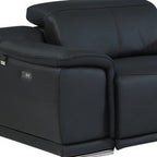 Black Italian Leather Power Reclining U Shaped Seven Piece Corner Sectional With Console
