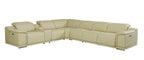 Beige Italian Leather Power Reclining U Shaped Seven Piece Corner Sectional With Console