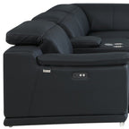 Black Italian Leather Power Reclining U Shaped Seven Piece Corner Sectional With Console