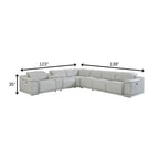 Light Gray Italian Leather Power Reclining U Shaped Seven Piece Corner Sectional With Console
