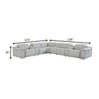 Light Gray Italian Leather Power Reclining U Shaped Eight Piece Corner Sectional With Console