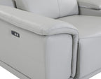 Light Gray Italian Leather Power Reclining U Shaped Eight Piece Corner Sectional With Console