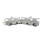 Light Gray Italian Leather Power Reclining U Shaped Eight Piece Corner Sectional With Console