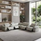 Light Gray Italian Leather Power Reclining U Shaped Eight Piece Corner Sectional With Console