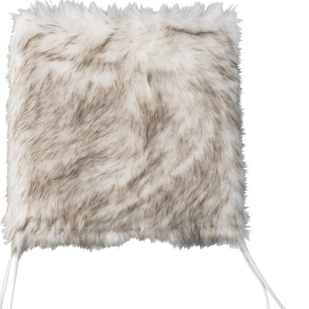 Set of Two 17" Ivory and Brown Faux Fur Dining Chair Pads