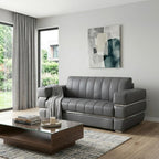 75" Gray And Silver Italian Leather Loveseat