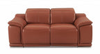 72" Camel And Silver Italian Leather Power Reclining Loveseat