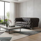 69" Brown And Silver Italian Leather Loveseat
