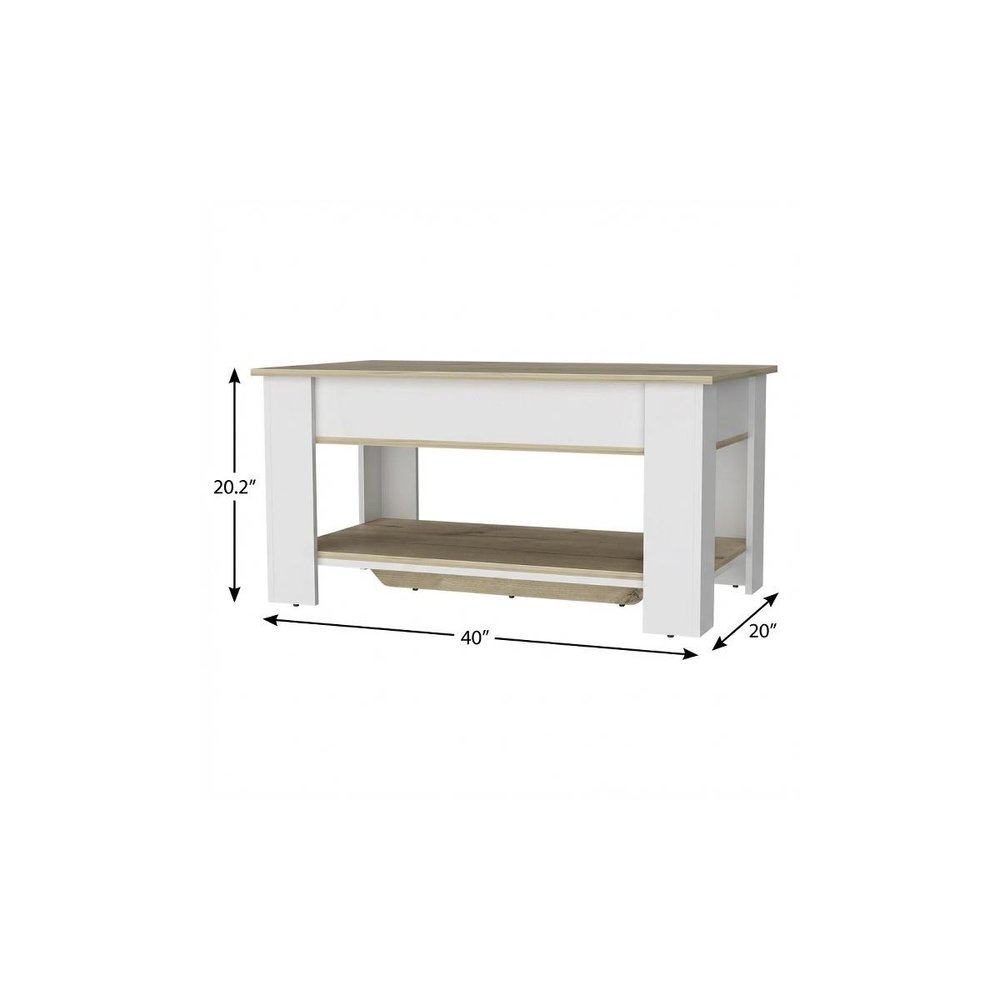 40" Natural and White Wood Storage Bench With Flip Top Shoe Storage And Shelves