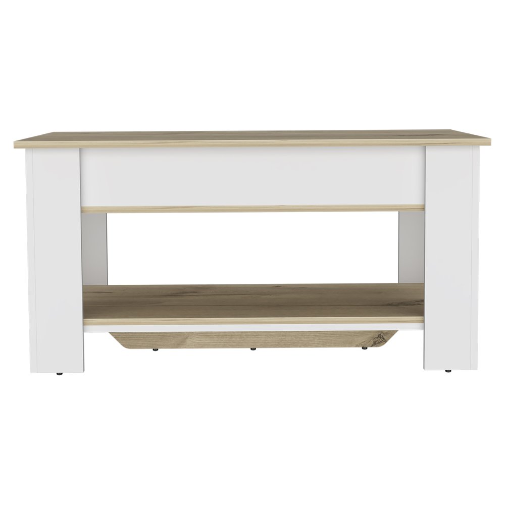 40" Natural and White Wood Storage Bench With Flip Top Shoe Storage And Shelves