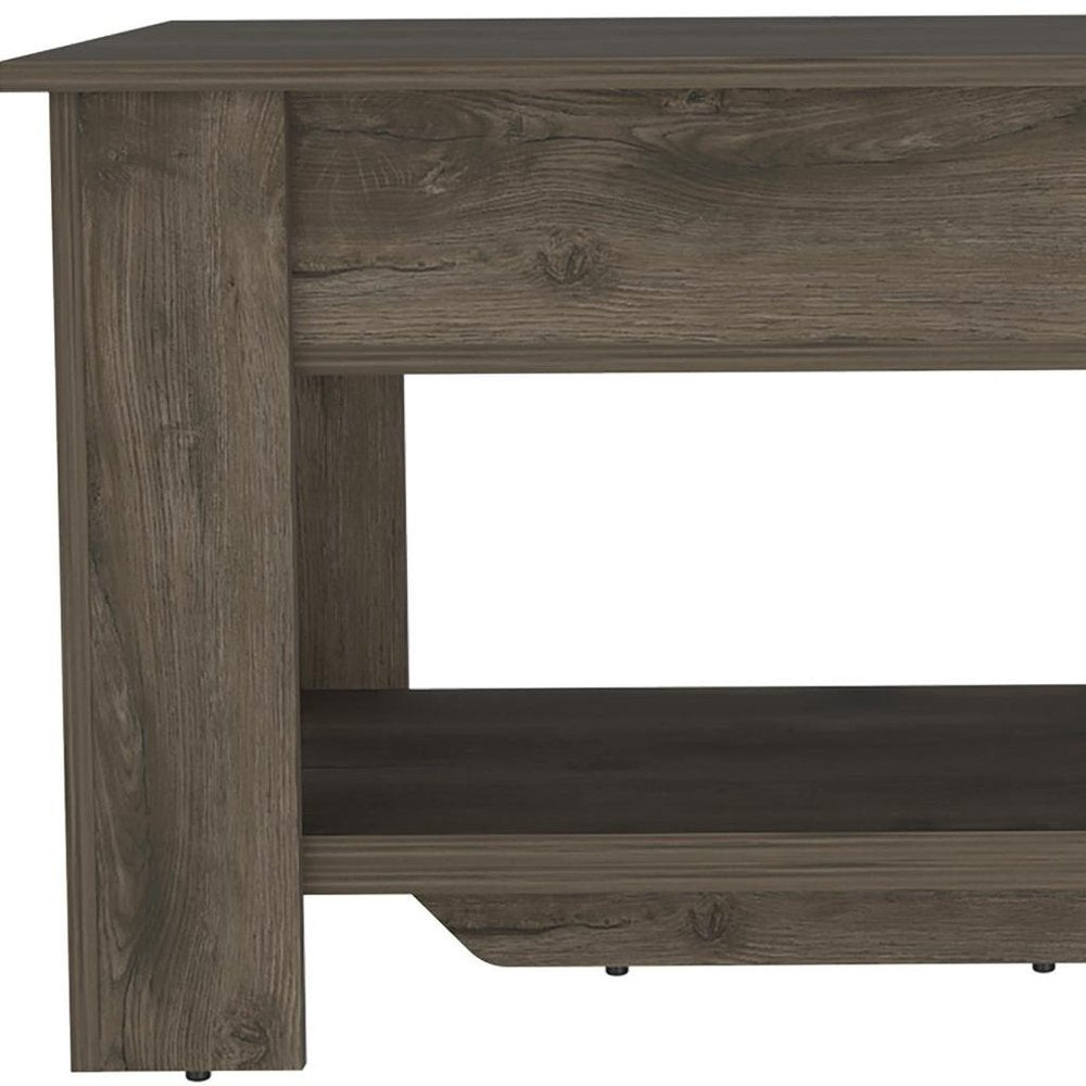 40" Dark Brown Wood Storage Bench With Flip Top Shoe Storage And Shelves