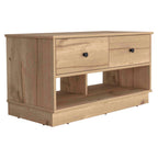 36" Natural and Oak Wood Storage Bench With Drawers Shoe Storage And Shelves