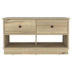 36" Natural and Oak Wood Storage Bench With Drawers Shoe Storage And Shelves