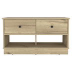 36" Natural and Oak Wood Storage Bench With Drawers Shoe Storage And Shelves