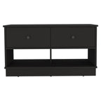 36" Black Wood Storage Bench With Drawers And Shelves