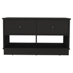 36" Black Wood Storage Bench With Drawers And Shelves