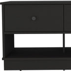 36" Black Wood Storage Bench With Drawers And Shelves