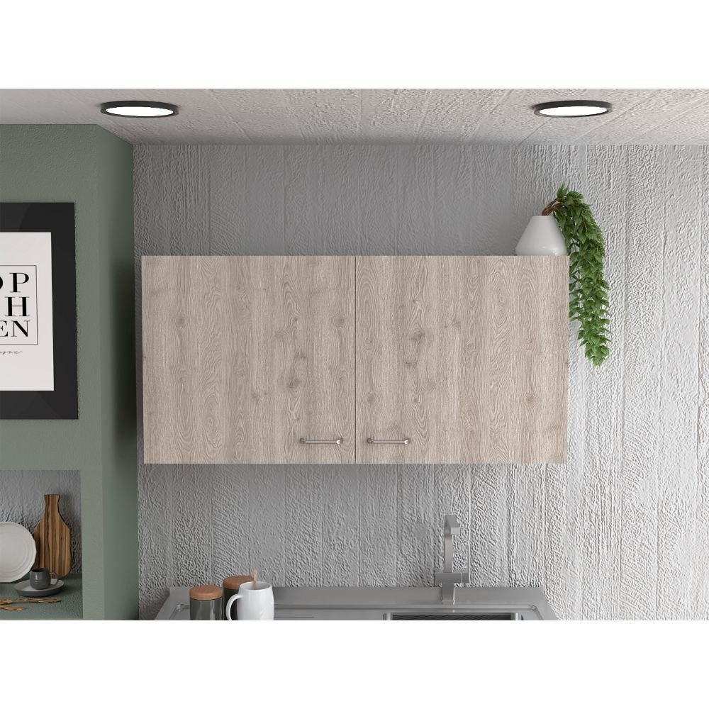 39" Oak Wood Wall Mounted Accent Cabinet With Two Doors