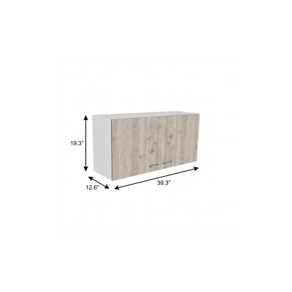39" Oak Wood Wall Mounted Accent Cabinet With Two Doors