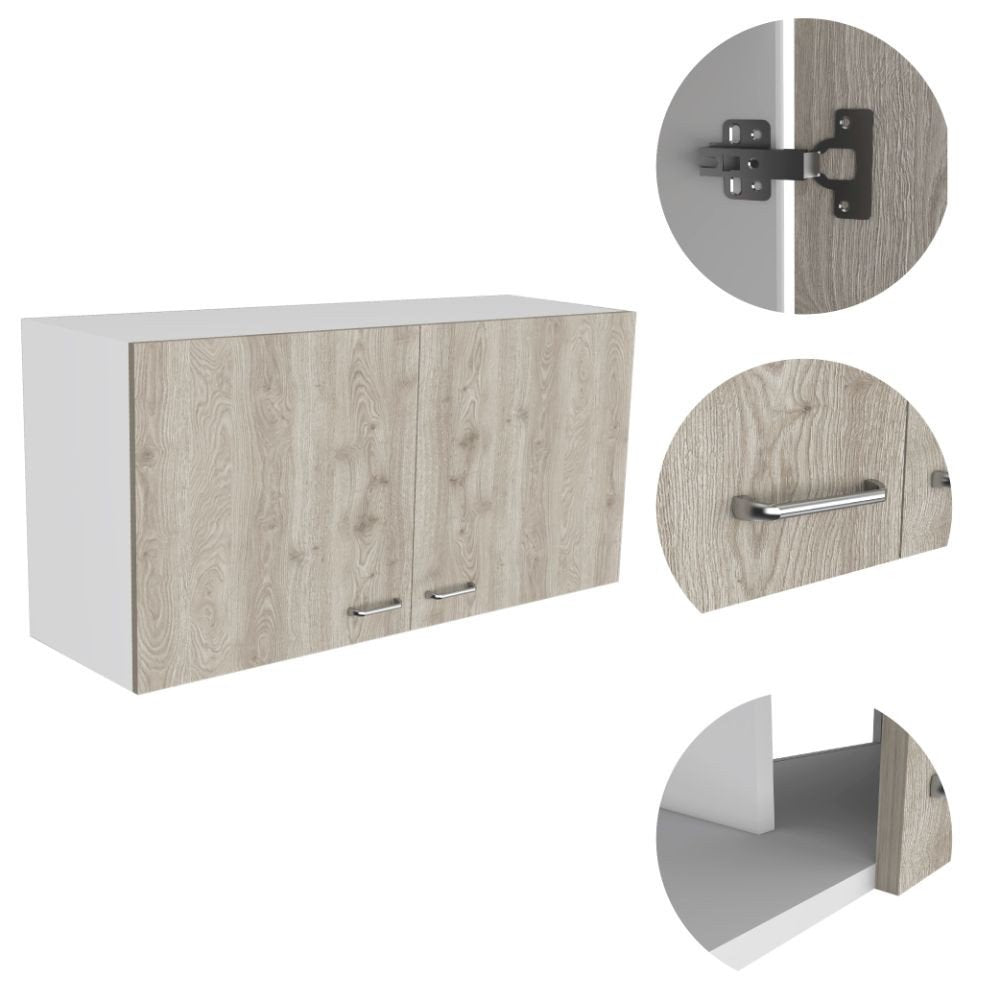 39" Oak Wood Wall Mounted Accent Cabinet With Two Doors