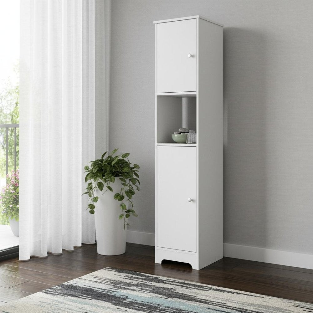 16" White Wood Accent Cabinet With Two Doors