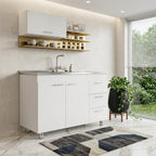 39" Silver and White Wood Console Accent Cabinet With Two Doors And Three Drawers