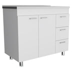 39" Silver and White Wood Console Accent Cabinet With Two Doors And Three Drawers