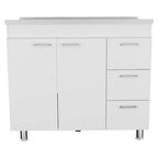39" Silver and White Wood Console Accent Cabinet With Two Doors And Three Drawers