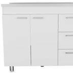 39" Silver and White Wood Console Accent Cabinet With Two Doors And Three Drawers