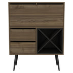 46" Dark Brown and Black Wood Console Bar Cabinet With Single Door And Two Drawers